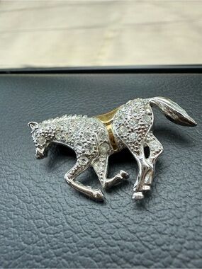 Silver-Tone Crystal Horse Brooch with Gold Accent